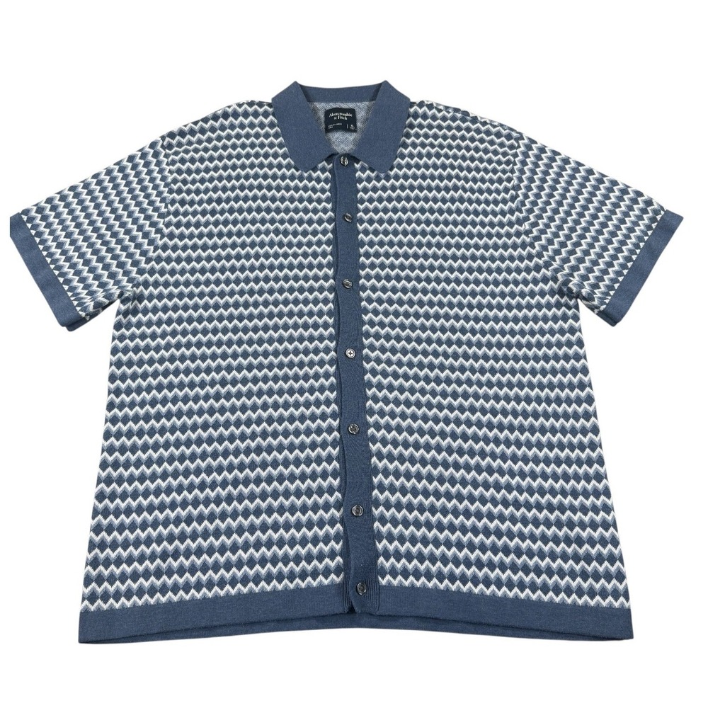 Abercrombie & Fitch Knit Polo Mens XL Blue White Chevron Button Front Cotton